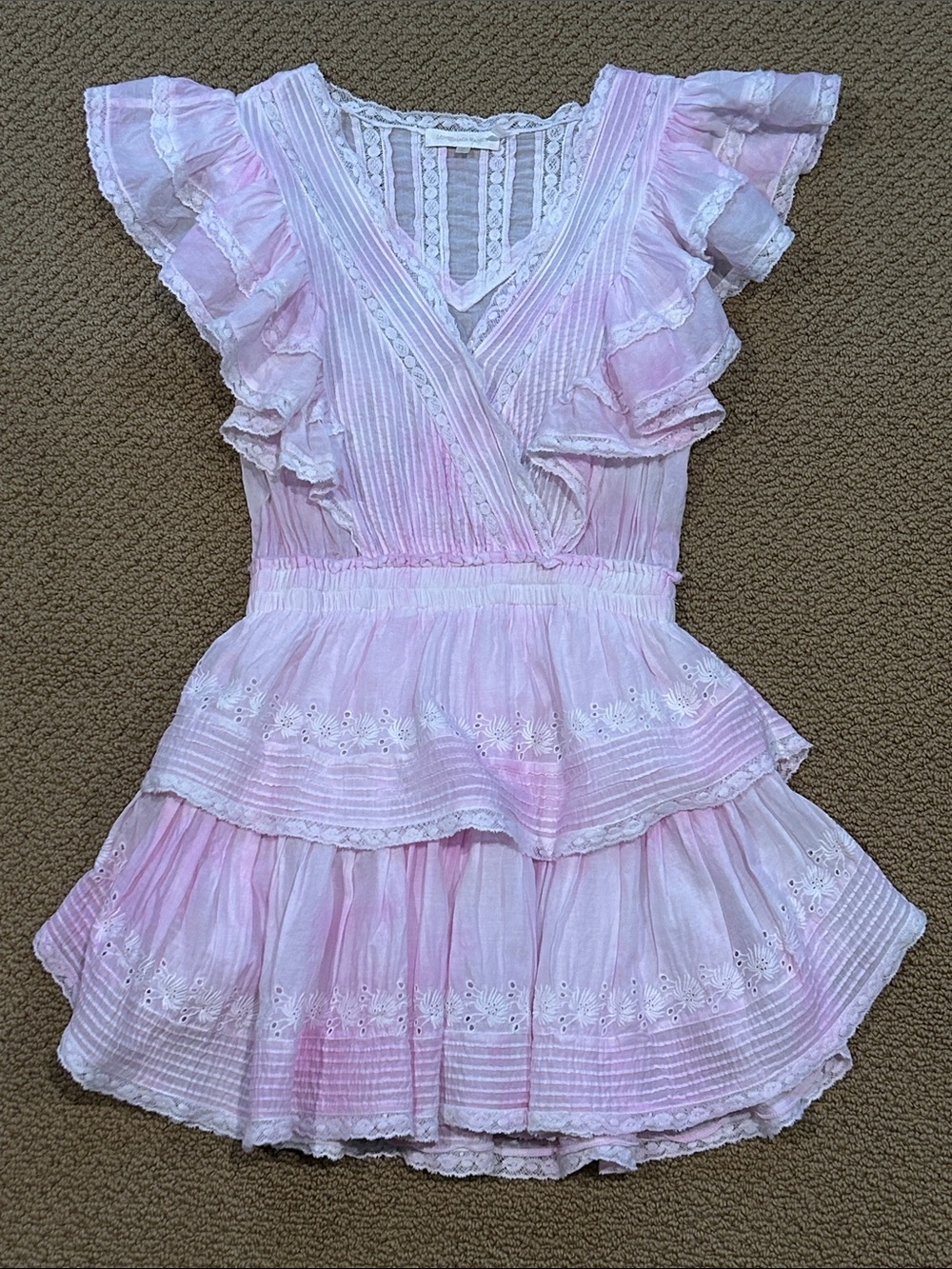 Love Shack Fancy Gwen Heritage Mini Dress size Small Peony Pink